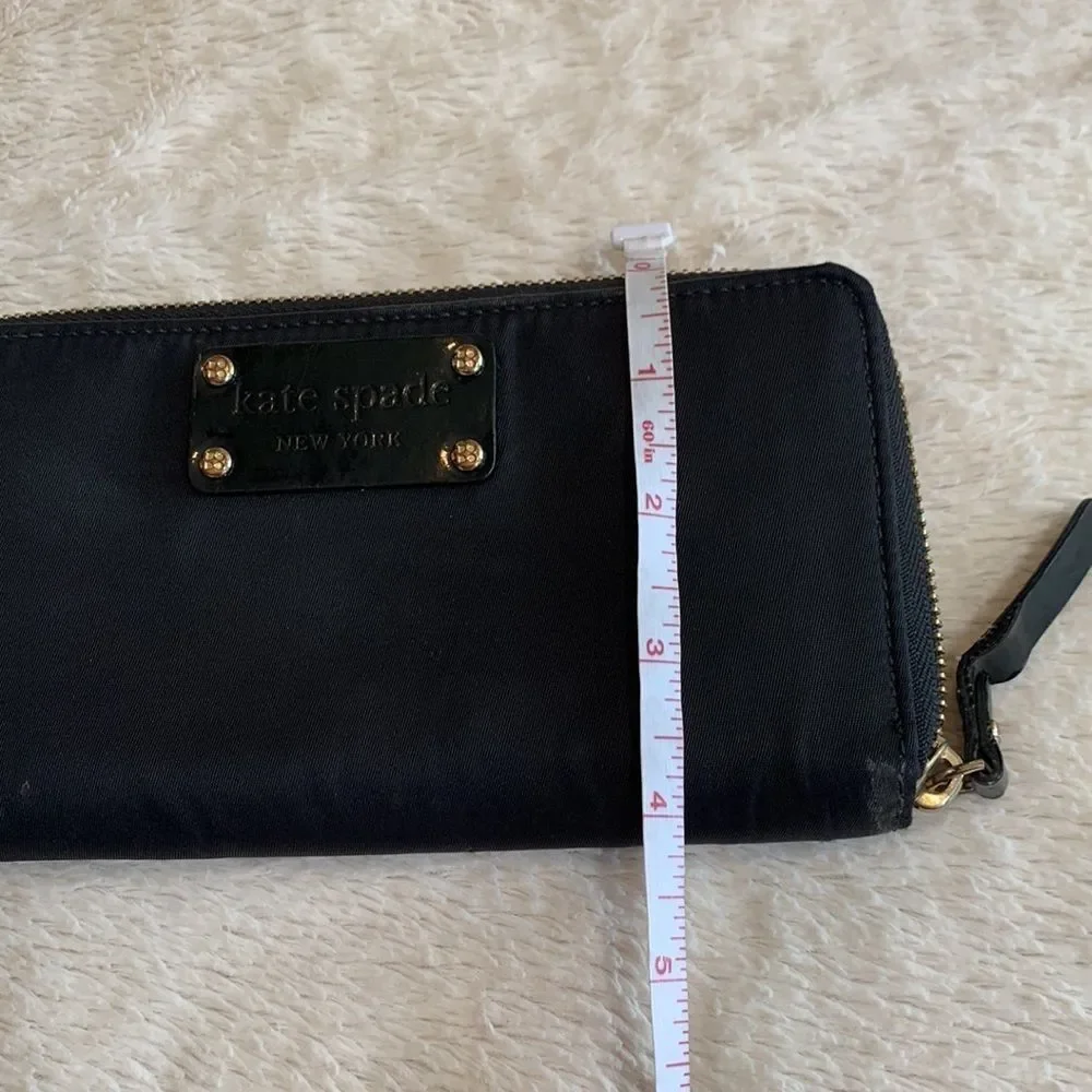 Kate Spade Zip Around Wallet Black Nylon Logo Plate